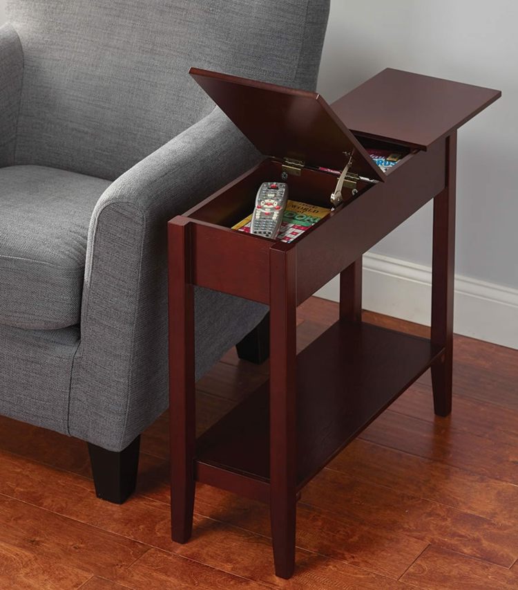 skladovací-šperkový-bočný-stôl-drevo-úzke-cennosti-tajná-priehradka-úložný priestor-diaľkové-ovládanie-dokumenty