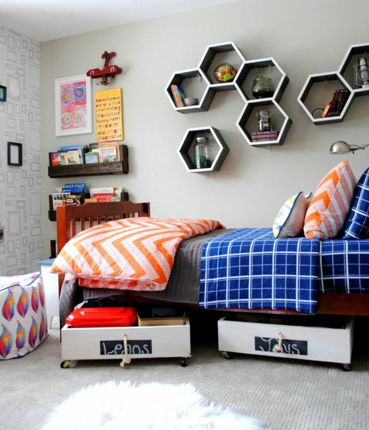 úložný-hračky-zásuvky-posteľ-polica-šesťhran-chlapci