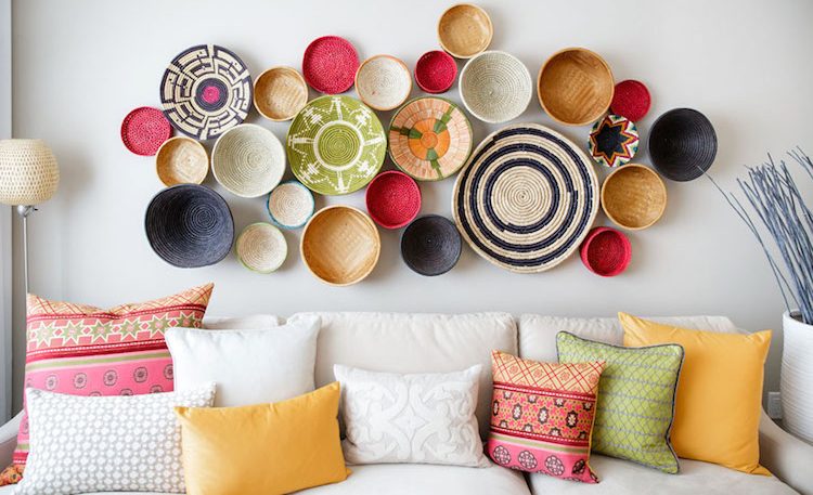 Úložné koše na dekoráciu-pestrofarebné-farebné-nástenné-dekoračné-obývacia izba-gauč