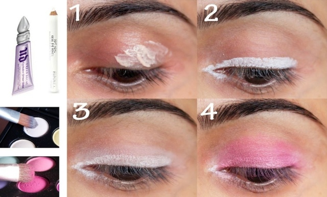 Zdôraznite oči: Krok 1 až 4 inštrukcie make up step products pink