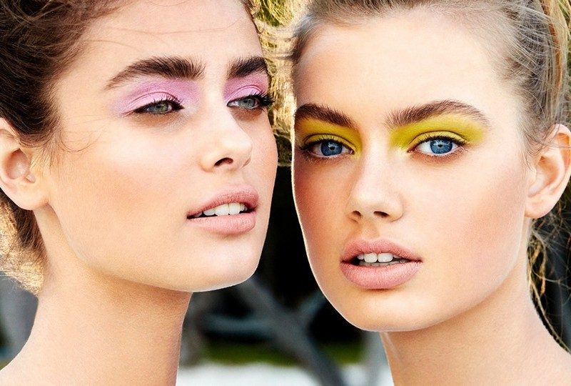 Make up eyes - nápady na letné očné tiene Naneste očný make-up-ružovo-žlté-očné tiene