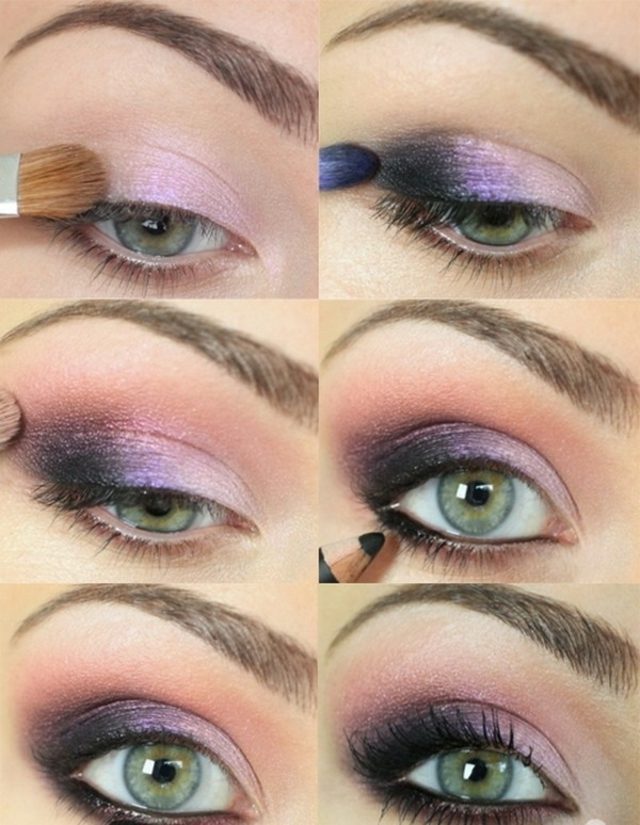 profesionálny make-up-zelené oči-purpurové farby