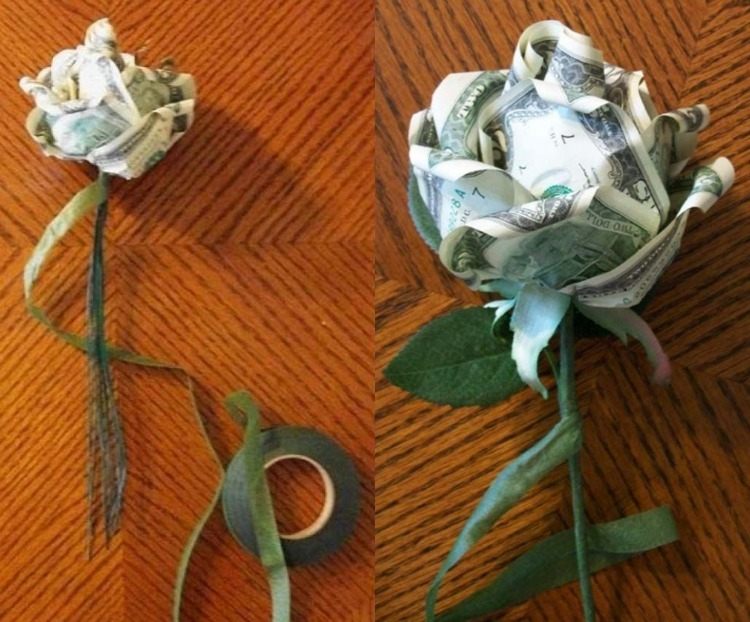 Geldschie-skladací-kvetinový-návod-ruža-kvet-stonka-stuha-zelené-listy