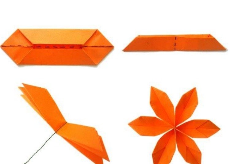 Geldschie-skladací-kvetinový-návod-origami-papier-oranžový-príklad