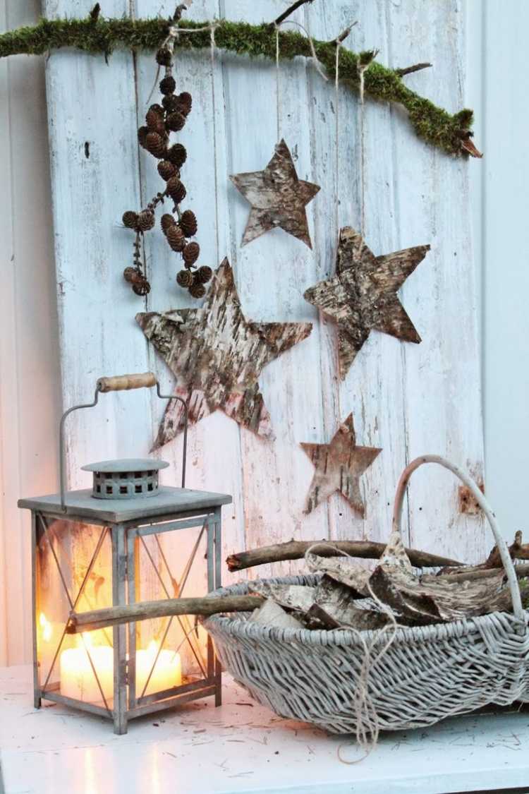 vianočná dekorácia-urob si sám-prírodné materiály-hviezda-strom-misa-sviečka-lampáš-mobilná-vetva