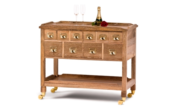 Servírovací vozík multifunkčný z teakového dreva mosadz Hemingway vyrobený ručne Servírovací vozík multifunkčný z teakového dreva Hemingway vyrobený ručne