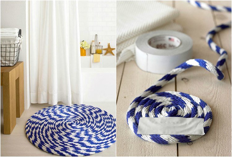 Nezvyčajné podložky do kúpeľa diy-nautic-lano-bielo-modré