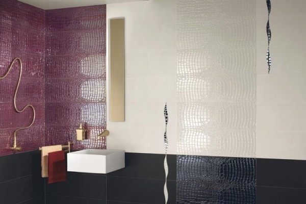 Kúpeľňový reliéfny obklad fialová biela krokodílová koža