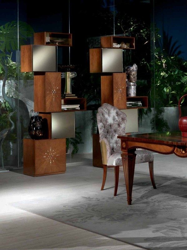 Knižnica-retro vzhľad-stôl Mondrian z dubového masívu Carpanelli Knižná vitrína-retro vzhľad-stôl z masívneho dreva dub Mondrian Carpanelli