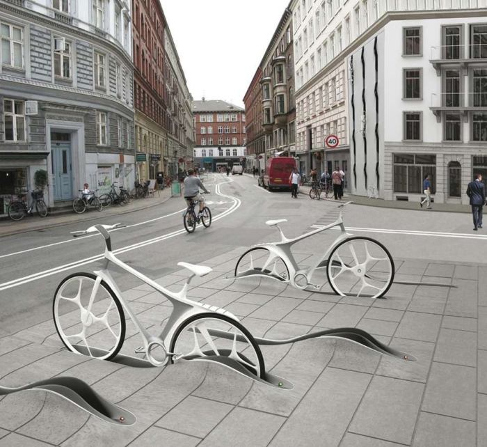 priestorovo úsporný futuristický stojan na jednotlivé bicykle splýva s prostredím futuristické-jednokolka-stojan-dizajn-priestorovo úsporné-možnosti skladovania