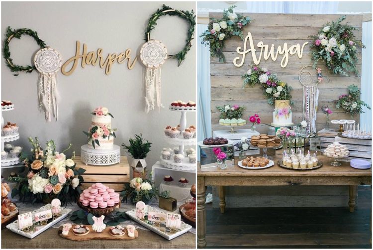 detská sprcha párty boho štýl dekorácie na stenu názov písma dekorácia na stôl