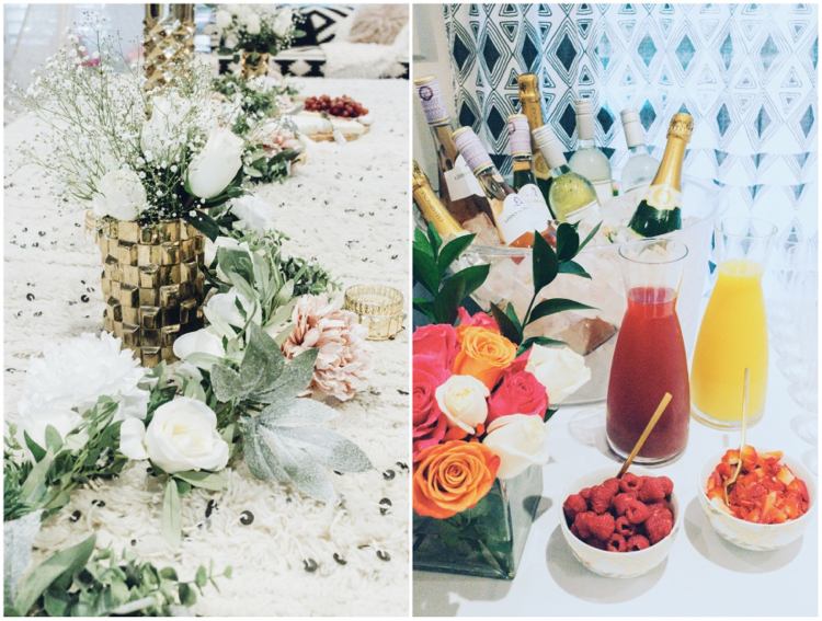 detská sprcha, stôl v štýle boho, zdobenie kvetov, nápoje