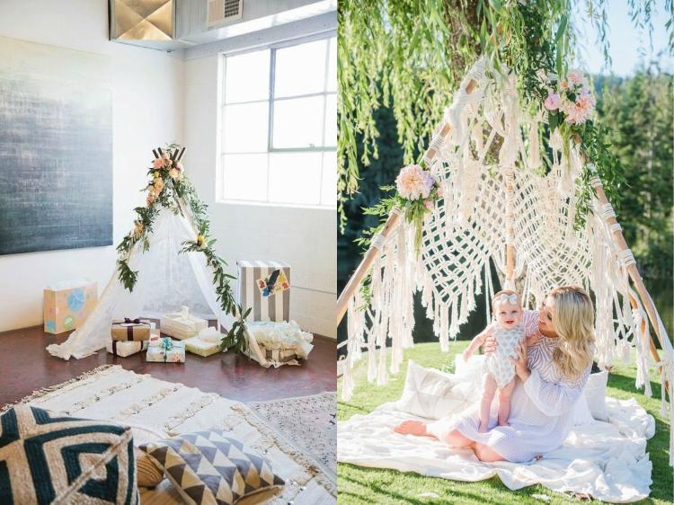 detská sprcha párty boho štýl stan dekorácie darčeky maznať roh deti