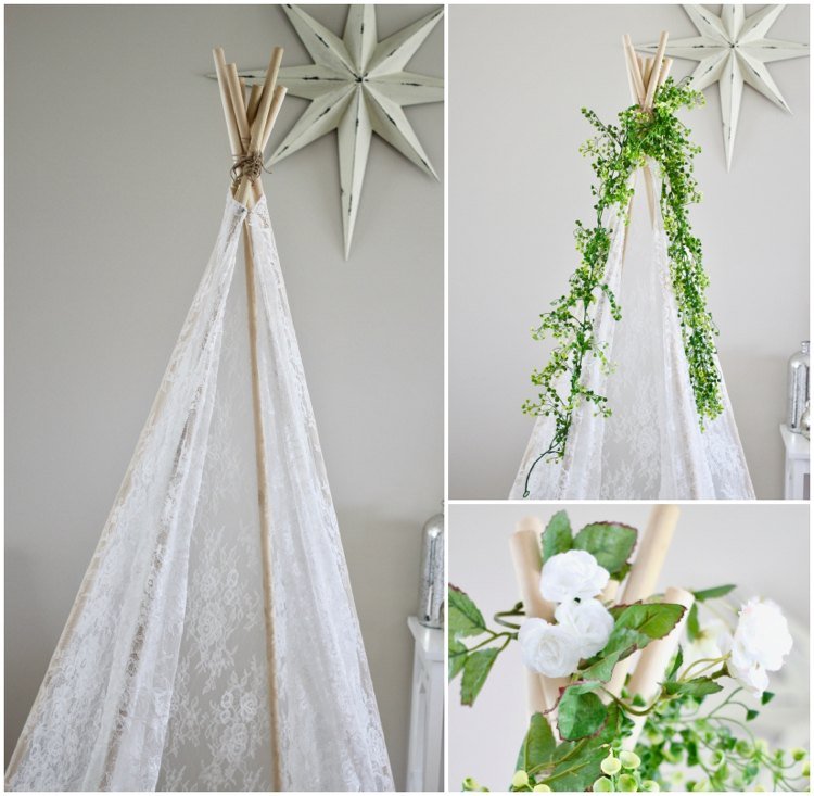 detská sprcha stan v štýle boho zdobí umelé kvety