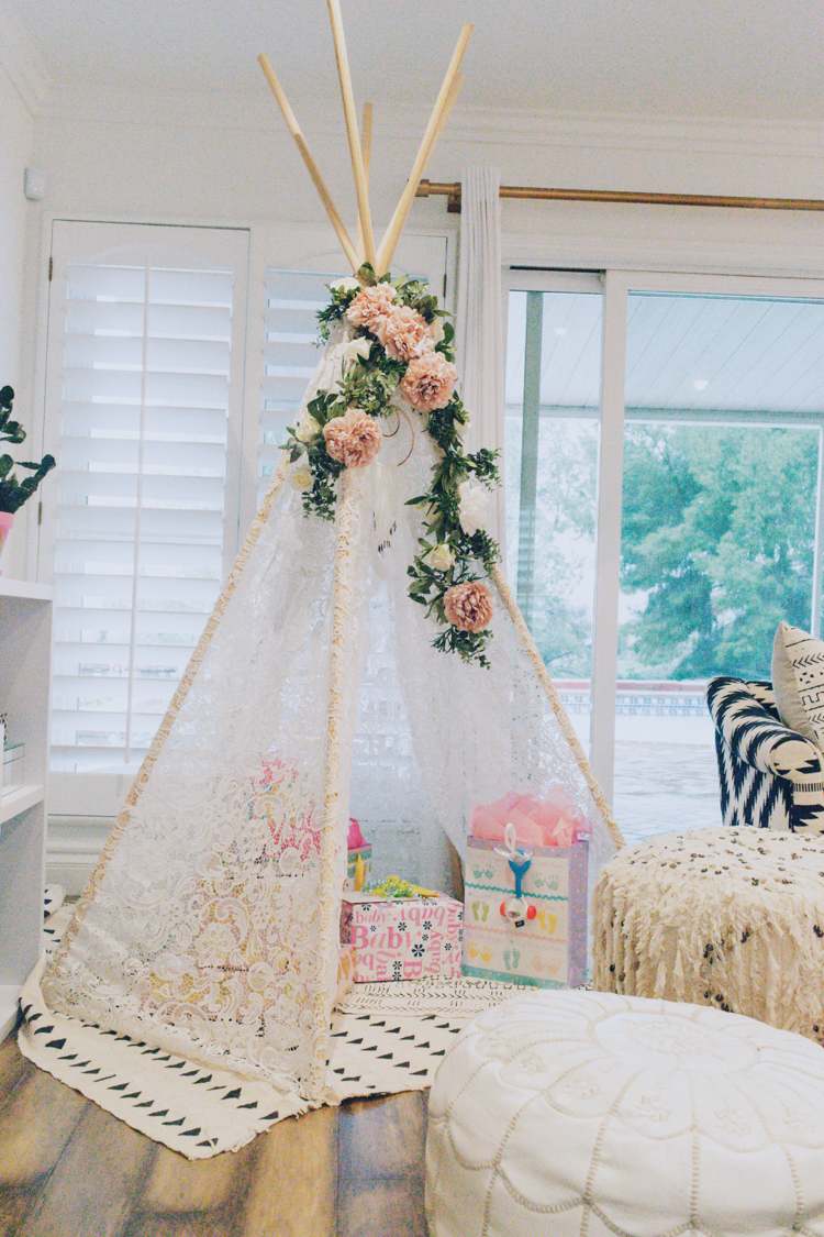 detská sprcha párty boho štýl stanu darčeky dekorácie urobiť to isté