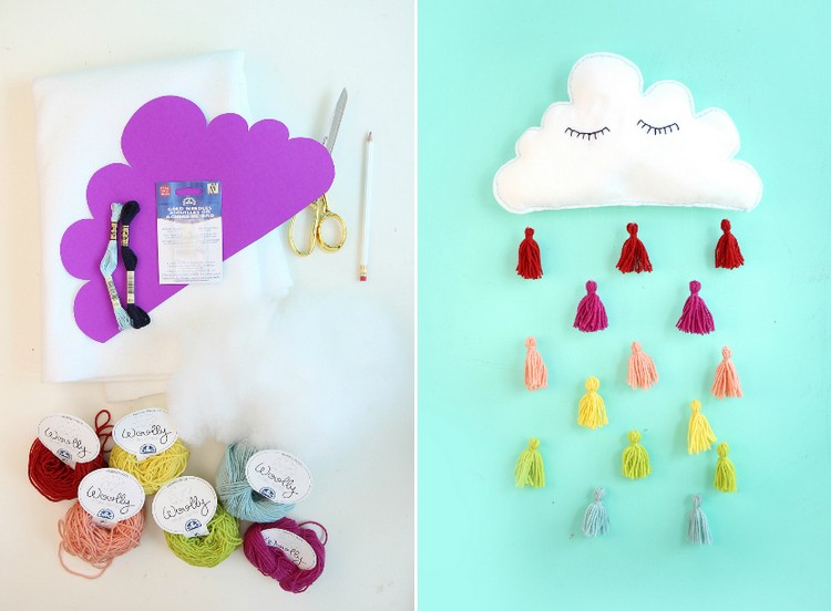detská izba-dekorácia-oblaky-mobil-diy-strapec-materiály