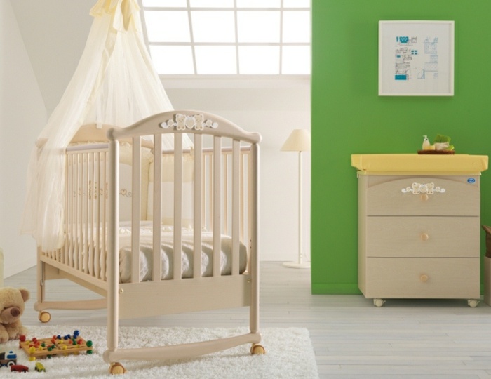 Kompletná detská posteľ, prístrešok, baldachýn, zelená stena