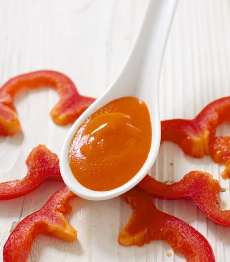 Detská kaša-recepty-paprika-červená-zemiaková-ročná-plastová lyžička