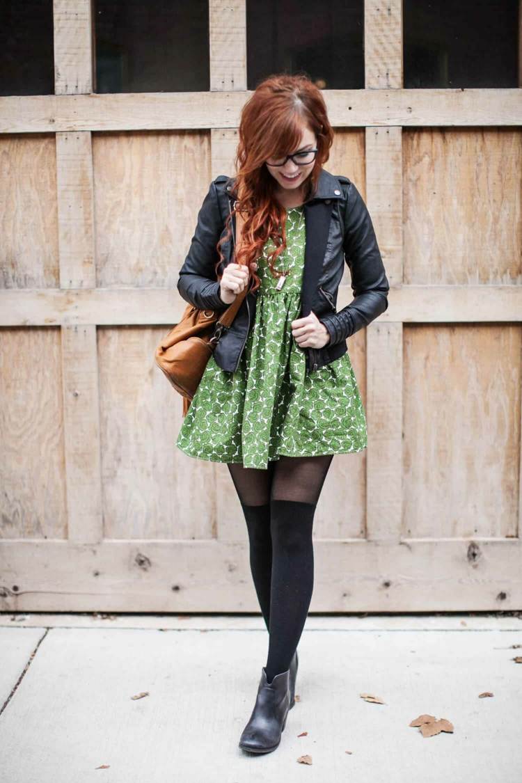 Kožená bunda kombinuje šaty babydoll k oblečeniu letných módnych trendov pre ženy