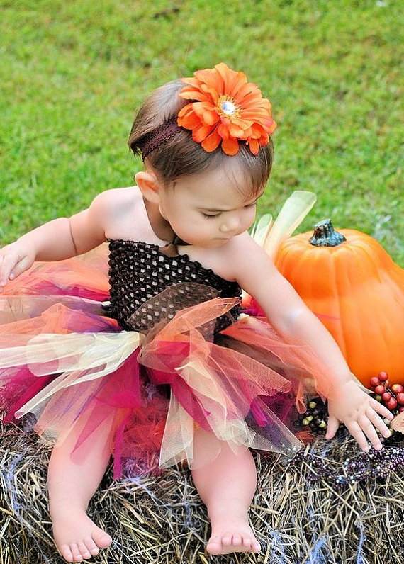 detská módna dievčenská jesenná sukňa do vlasov oranžová gerbera baby-fashion-girl-jeseň-tutu-sukne-oranžová-gerbera-čelenka