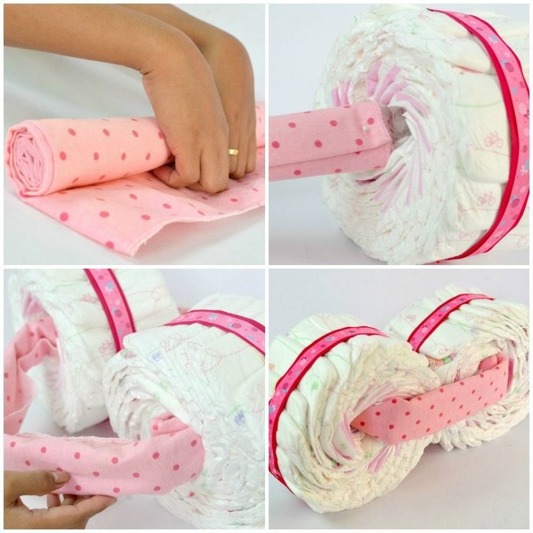 Zostavte figúrku plienky - Pokyny Detská sprcha-darčeky-figúrka-plienka-ružová-motorka-urob si sám-detské-oblečenie-návod