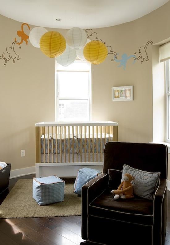 nápady na zdobenie detskej izby papierové lampióny na stenu opice