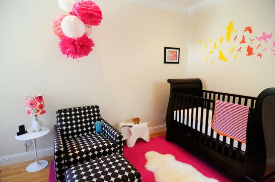 samolepky nápady na výzdobu detskej izby pompoms fialové ružové vtáčie nálepky