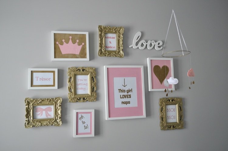 sivá ružová zlatá detská izba Machen nástenná dekorácia obrazová stena