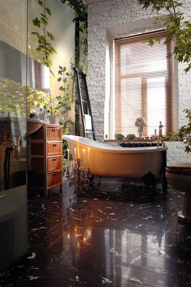 dlaždice do kúpelne-nápady-aztéka-mramorová optika-dlažba-čierna