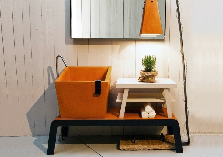 konzola do kúpelne umývadlo ponticello oranžová zrkadlová polička biela