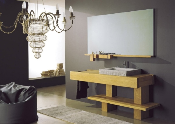 drez s policami spodnej jednotky drevený kameň Mobili di Castello umývadlová súprava drevený kameň Mobili di Castello