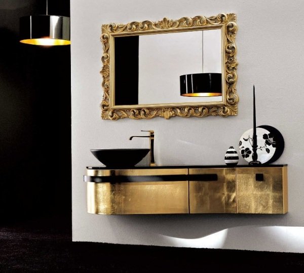 Skriňa na toaletný stolík zavesená na zlatom plátne Bluform kúpeľňová skrinka pod umývadlo goldbratt závesná Bluform