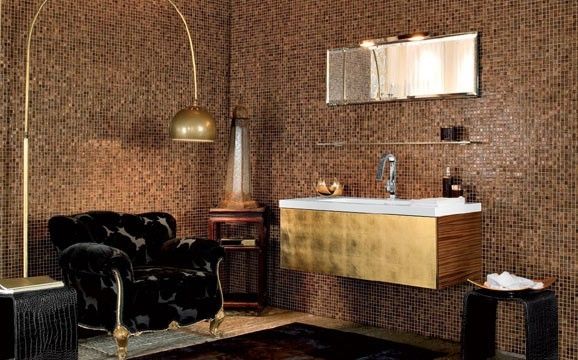 Kúpeľňový drez Adatto Casa so zlatou závesnou skrinkou Závesná skrinka do umývadla Adatto Casa zlatá