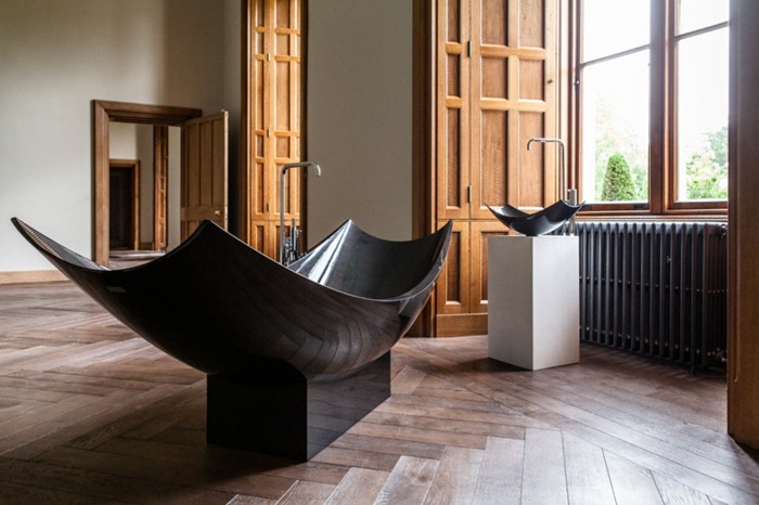 Vaňa a umývadlo vyrobené z karbónu v čiernom vysokom lesku zariadenie do kúpelne čierna vaňa a umývadlo vysoký lesk moderné