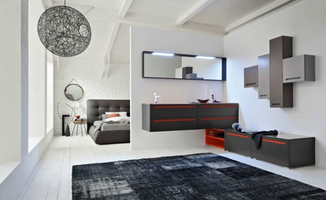 Skriňa-umývadlo-čierna-červená-akcenty-kúpeľňa-nápady