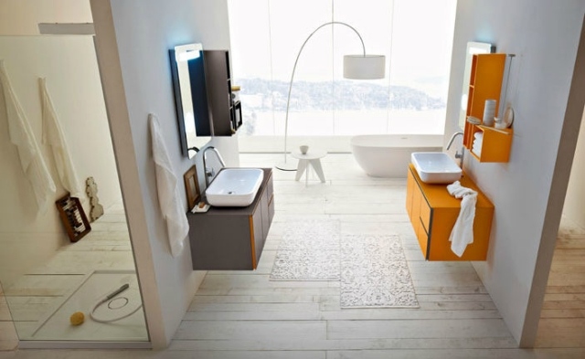 Závesné umývadlo-skrinka-lesk-predná-oranžová-Arbi-kúpeľňový nábytok