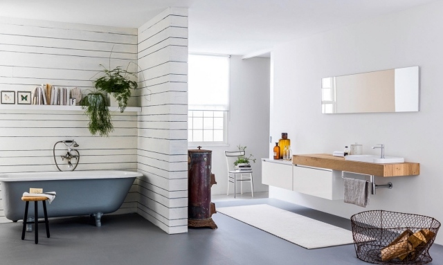 Nástenný dizajn-kúpeľňové pásy-priečka-drevo-márnosť