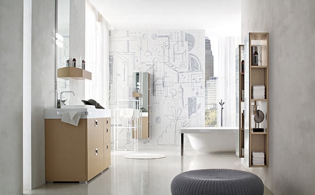 Keramická márnivo-vešiak na uteráky-drevená základná skriňa-stena-tapeta