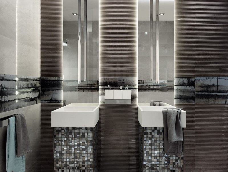 Nápady na dlaždice do kúpeľne geometrický vzor osvetlenie