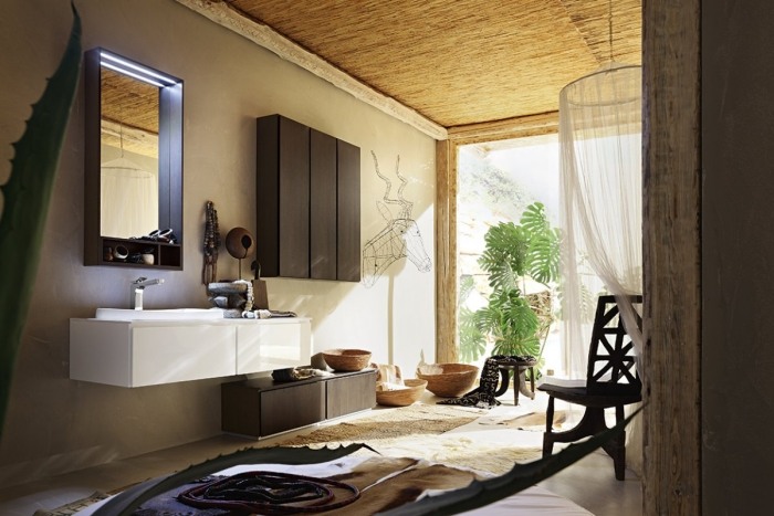 Kúpeľňová kolekcia semiš integrovaná v exotickom prostredí drez-skriňa-na stenu-zavesený-vysoký-lesk-biela-kúpeľňa-dizajn-nábytok