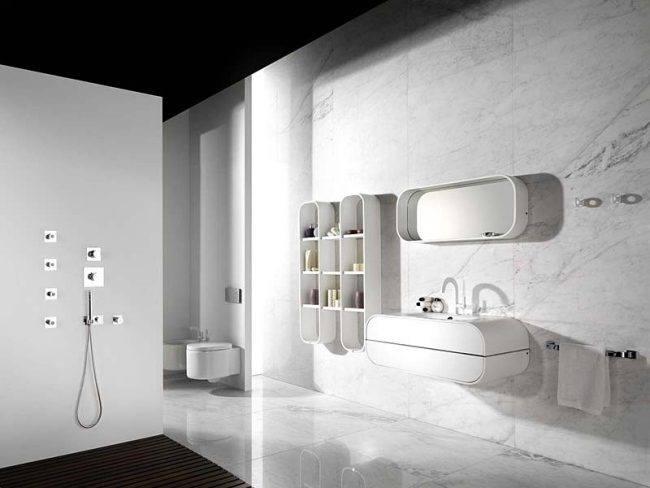 biely kúpeľňový nábytok moderný dizajn oválny tvar porcelanosa gamadecor biely kúpeľňový nábytok oválneho tvaru porcelanosa gamadecor