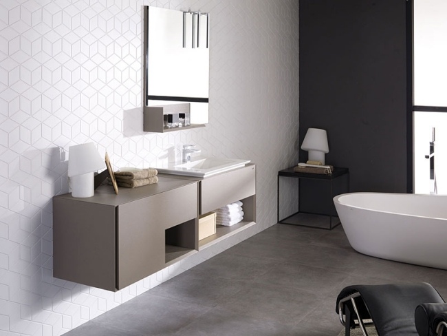 Kúpelňový nábytok Kobercová plávajúca spodná skrinka Gamadecor v čokoládovej farbe Kúpelňový nábytok plávajúca spodná skrinka čokoládovej farby