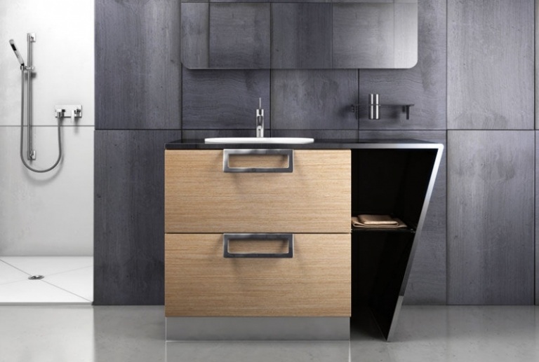 Kúpelňový nábytok-drevo-moderné-oceľové úchytky