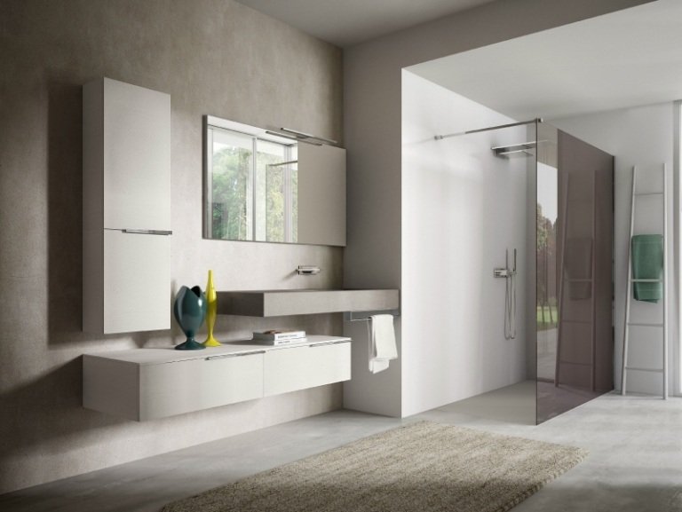 Kúpeľňový dizajn s bielymi kúpeľňovými skrinkami s matným povrchom Kúpelňový nábytok-biela-nástenná skrinka-márnosť-držiak na uterák