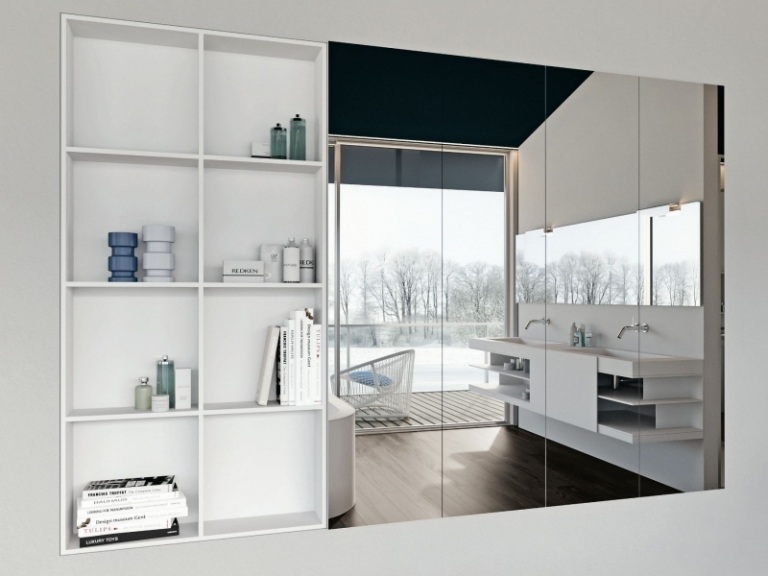 Moderný dizajn kúpeľne v bielej farbe Nábytok do kúpelne, biela základná skrinka, policové systémy