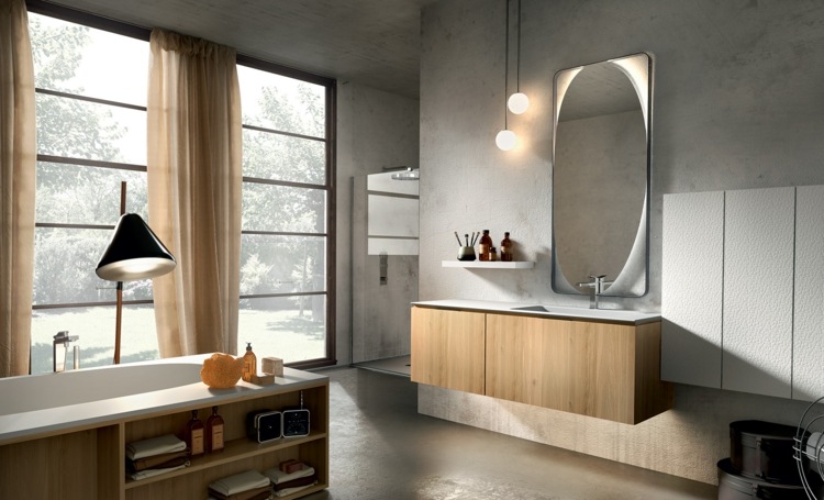 Drevená márnosť v kúpeľni - zrkadlo s integrovaným osvetlením Nábytok do kúpelne nástenné zrkadlo z dubového dreva LED