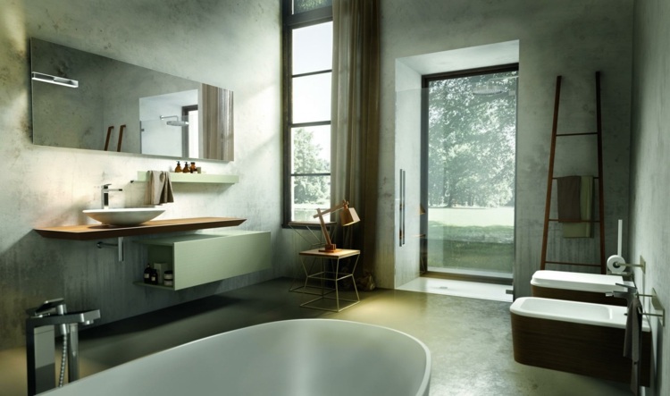 Kúpeľňa s elegantným a rafinovaným vzhľadom - umývadlovou doskou a umývadlom Nábytok do kúpeľne drevený nábytok nápady nápady zrkadlo