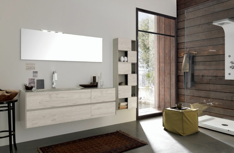 Drevený nábytok do kúpeľňovej skrinky je jednoducho puristický