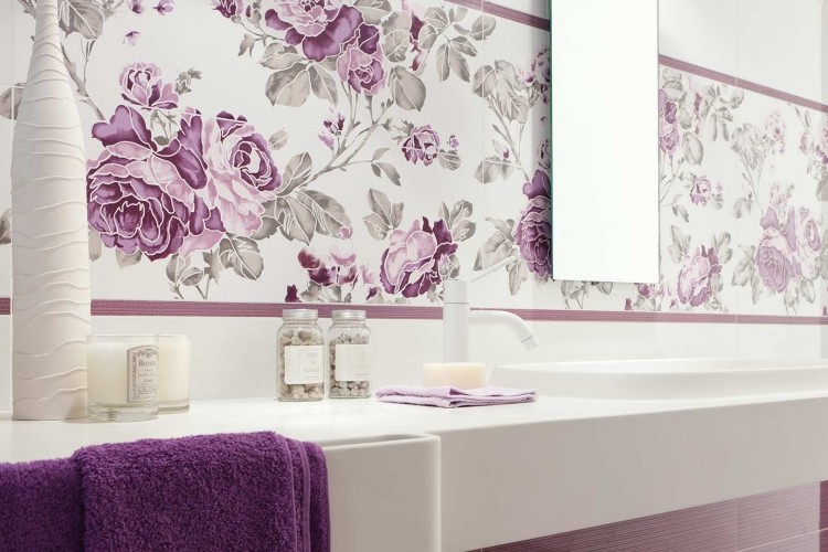 Obklady do kúpeľne 2015 trendy-dizajn-lila-kvetinové-motívy-NovaBell-Rainbow