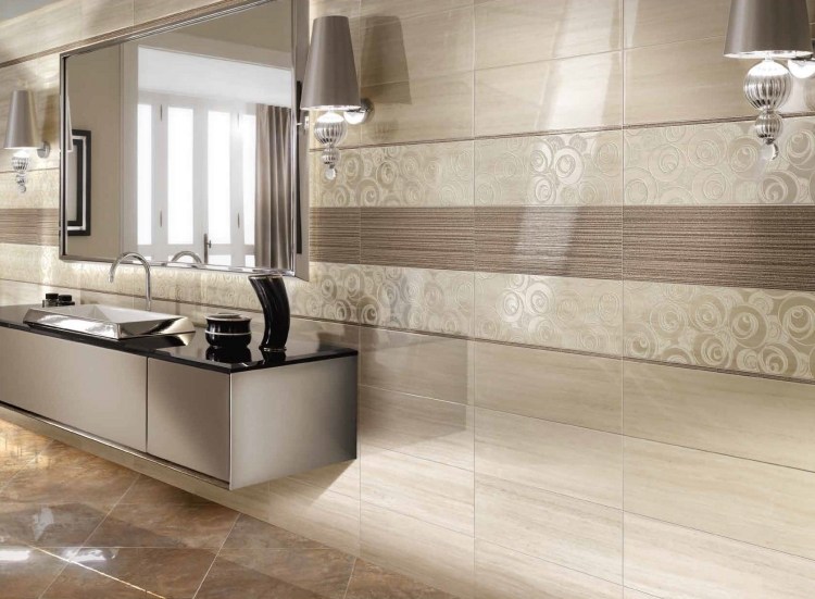 Obklady do kúpeľne 2015 -trendy-dizajn-béžovo-hnedé-geometrické vzory